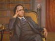 Óleo sobre tela

Retrato de figura masculina, sentado e recostado em uma poltrona, apoiando a cabeça com a mão direita e tendo o braço esquerdo descansando sobre o braço da poltrona