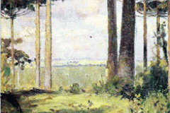 Pinheiros (1930)
<br/>
<br/>
59 x 44cm - Coleção particular

Paisagem com pinheiros. Por trás dos pinheiros estende-se um vasto campo em tons de verde veronese, perto à linha do horizonte um verde amarelado claro e por trás deste, montanhas em tom acinzentado. 0 céu estende-se à partir daí, repleto de nuvens em tons ror seos, até o terço superior do quadro junto às copas dos pinheiros.