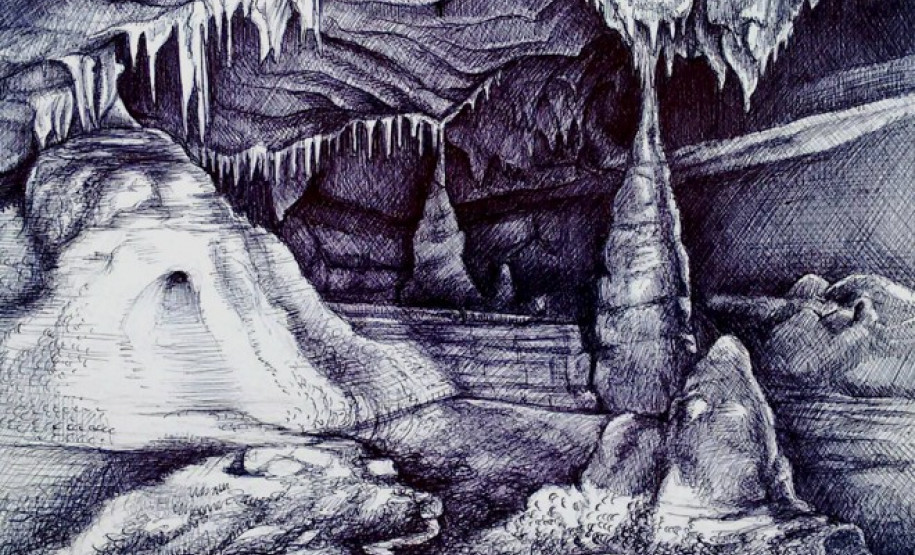 Livro sobre as cavernas do Paraná é lançado no Museu Alfredo Andersen Gruta de Terra Boa - Ilustração Birgitte Tümmler